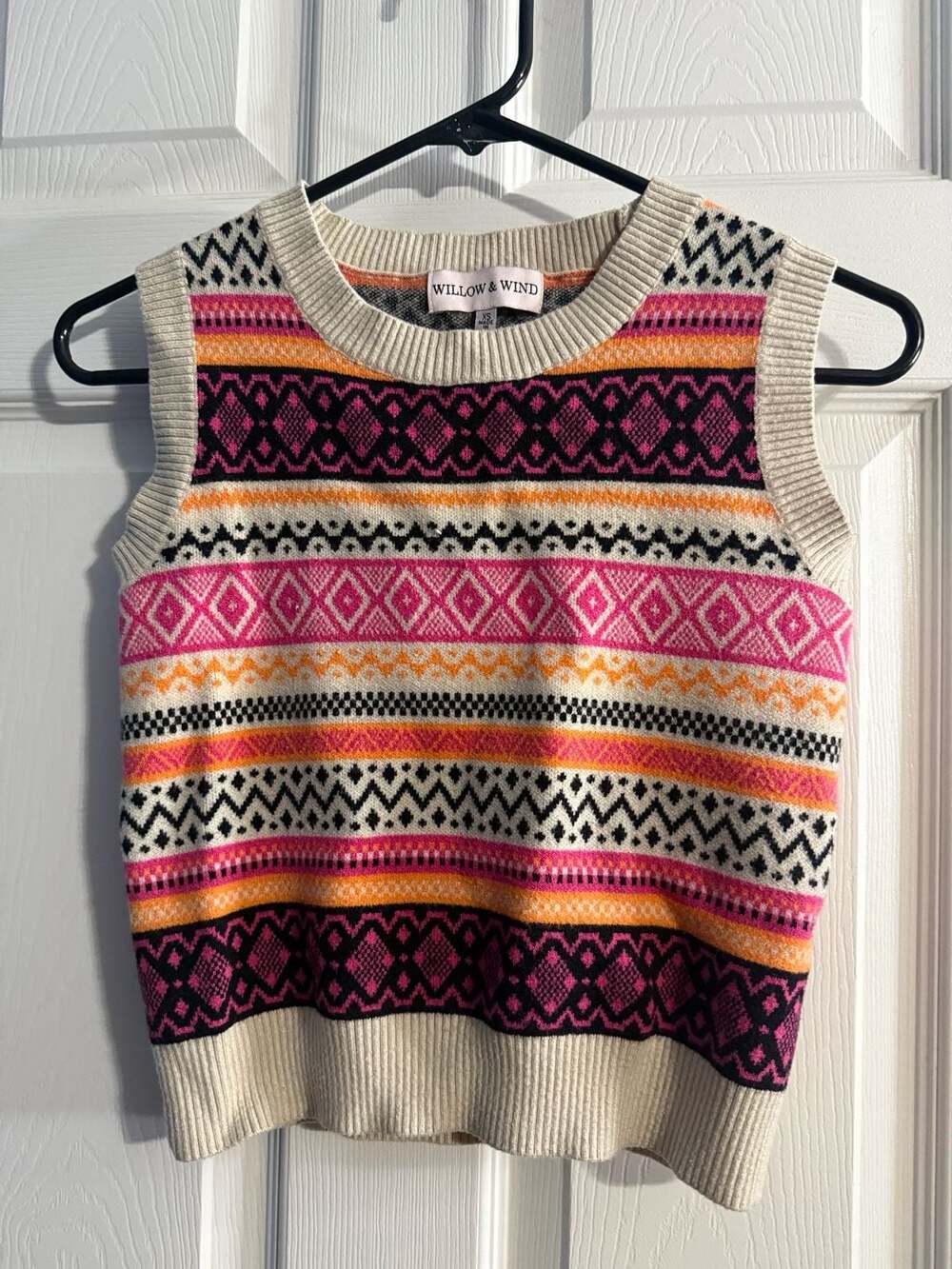 Willow & Wind Fair Isle Pattern Knit Sweater Vest Cream Multi XS